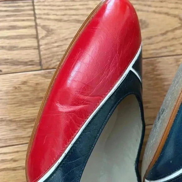 [10AA]Pappagallo Blue/Red  Patterned Kit Heel Pump - Picture 9 of 9